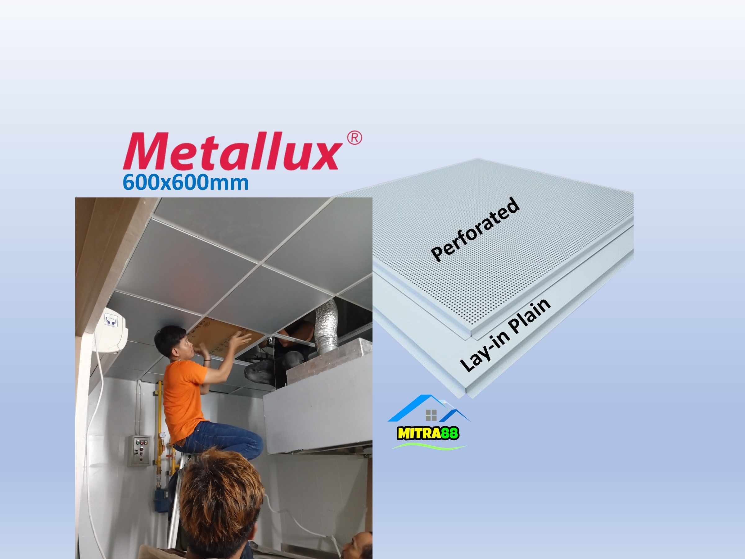 Metallux 600x600mm Lay-in Plain dan Perforated Metal Ceiling